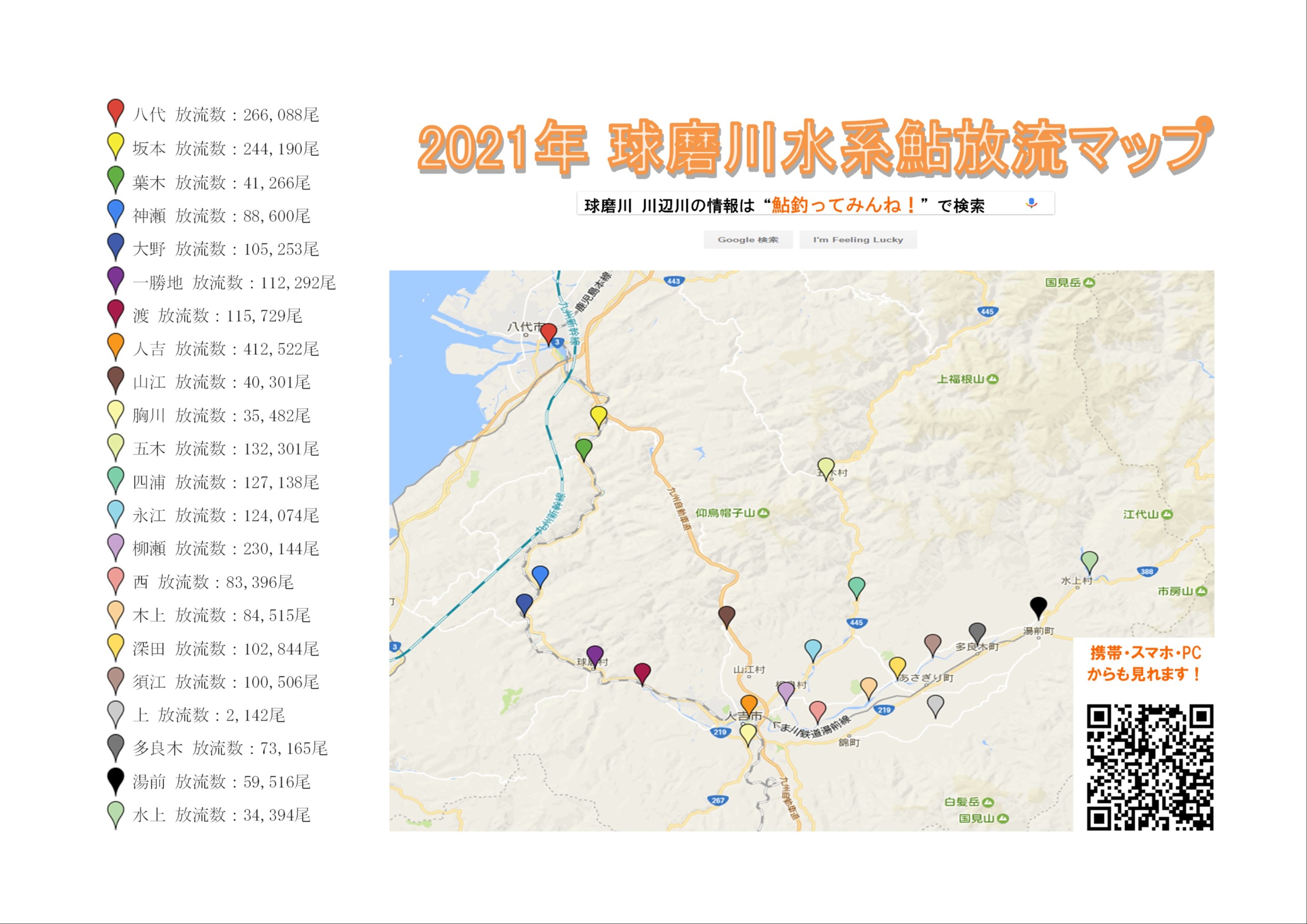 球磨川水系鮎放流マップ2021